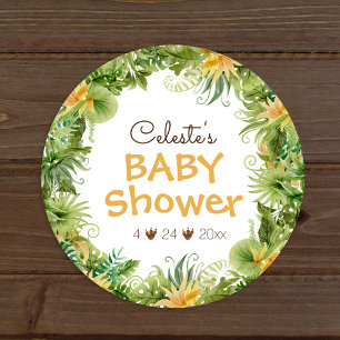 Sticker Rond Sceau d'enveloppe de Baby shower blanc Dinosaure m