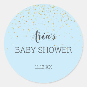Sticker Rond Sceau d'enveloppe de Baby shower bleu Confetti en