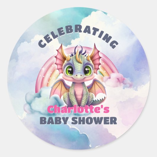 Sticker Rond Sceau d'enveloppe de Baby shower de soirée Dragon  (Devant)