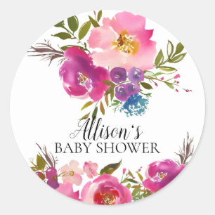 Sticker Rond Sceau d'enveloppe de Baby shower floral à fleurs p