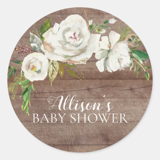 Sticker Rond Sceau d'enveloppe de Baby shower floral blanc rust (Devant)