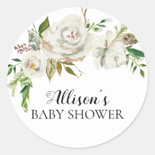 Sticker Rond Sceau d'enveloppe de Baby shower floral blanc rust