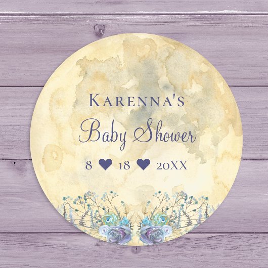 Sticker Rond Sceau d'enveloppe de Baby shower lunaire