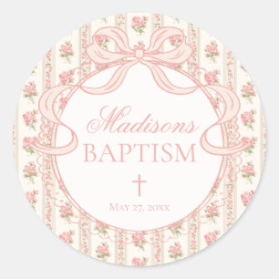 Sticker Rond Sceau d'enveloppe de baptême floral fantaisie pêch