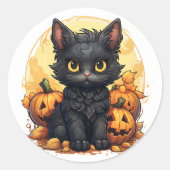 Sticker Rond Sceau d'enveloppe de chaton mignon et Jack-O-lante (Devant)