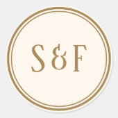 Sticker Rond Sceau d'enveloppe de crème et de monogramme d'or é (Devant)