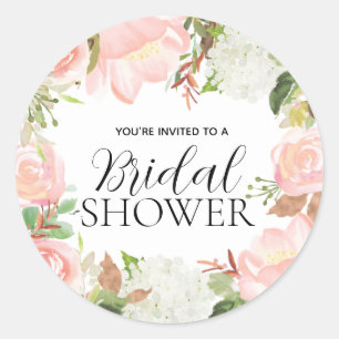Sticker Rond Sceau d'enveloppe de douche de mariage floral rose