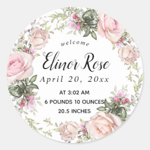 Sticker Rond Sceau d'enveloppe de Faire-part de naissance rose