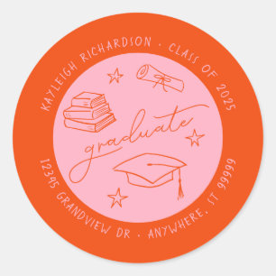 Sticker Rond Sceau d'enveloppe de finition rose orange tiré à l