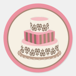 Sticker Rond Sceau d'enveloppe de gâteau rose/Brown Mariage