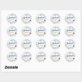 Sticker Rond Sceau d'enveloppe de graduation florale bleu chic (Feuille)