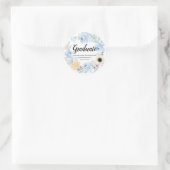 Sticker Rond Sceau d'enveloppe de graduation florale bleu chic (Sac)