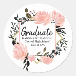 Sticker Rond Sceau d'enveloppe de graduation rose or et noir