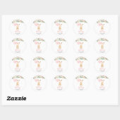 Sticker Rond Sceau D'Enveloppe De Lapin Et De Balloon Rose Flor (Feuille)