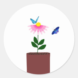 Sticker Rond Sceau d'enveloppe de marguerite et papillons