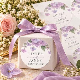 Sticker Rond Sceau d'enveloppe de mariage à l'hortensia lavande