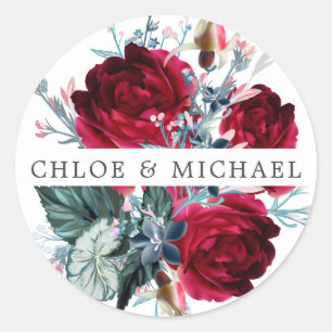 Sticker Rond Sceau d'enveloppe de Mariage de rose rouge rustiqu