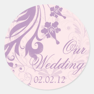 Sticker Rond Sceau d'enveloppe de Mariage floral Lilac Purple B