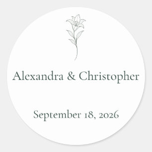 Sticker Rond Sceau d'enveloppe de mariage floral minimal Classi