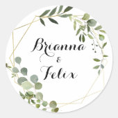 Sticker Rond Sceau d'enveloppe de Mariage géométrique or (Devant)