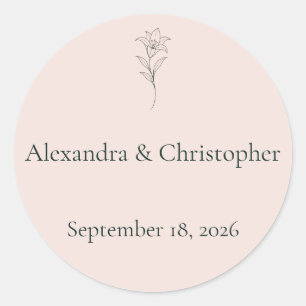 Sticker Rond Sceau d'enveloppe de mariage minimal Floral Soft B