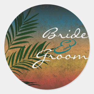 Sticker Rond Sceau d'enveloppe de mariage tropical Palm Beach