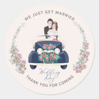 Sticker Rond Sceau d'enveloppe de mariée romantique et de chamb