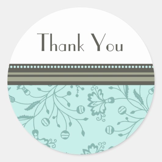 Sticker Rond Sceau d'enveloppe de Merci floral turquoise (Devant)