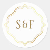 Sticker Rond Sceau d'enveloppe de monogramme blanc et or (Devant)