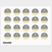 Sticker Rond Sceau d'enveloppe de monogramme citron gris Damas (Feuille)