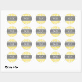 Sticker Rond Sceau d'enveloppe de monogramme citron gris Damas (Feuille)
