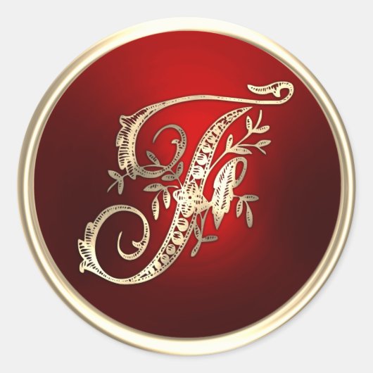Sticker Rond Sceau d'enveloppe de Monogramme F or et rouge (Devant)