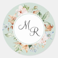 Sceau d'enveloppe de monogramme floral vert, tons 
