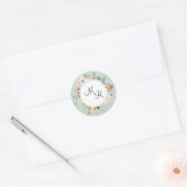 Sticker Rond Sceau d'enveloppe de monogramme floral vert, tons  (Enveloppe)