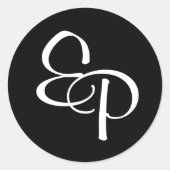 Sticker Rond Sceau d'enveloppe de monogramme noir blanc (Devant)