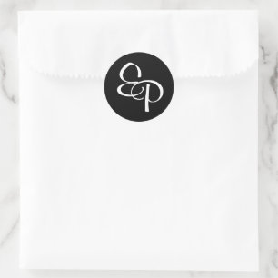 Sticker Rond Sceau d'enveloppe de monogramme noir blanc