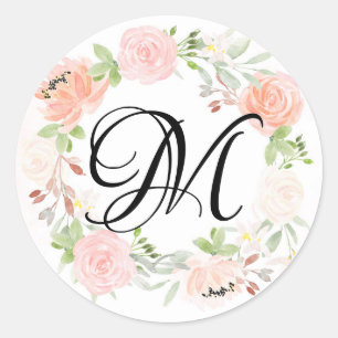 Sticker Rond Sceau d'enveloppe de monogramme rose flou