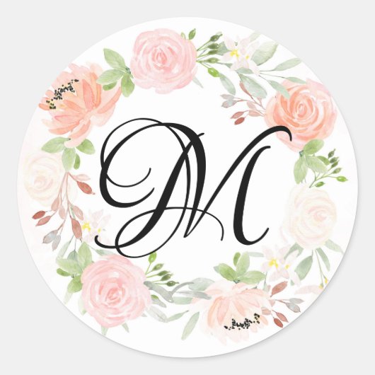 Sticker Rond Sceau d'enveloppe de monogramme rose flou (Devant)