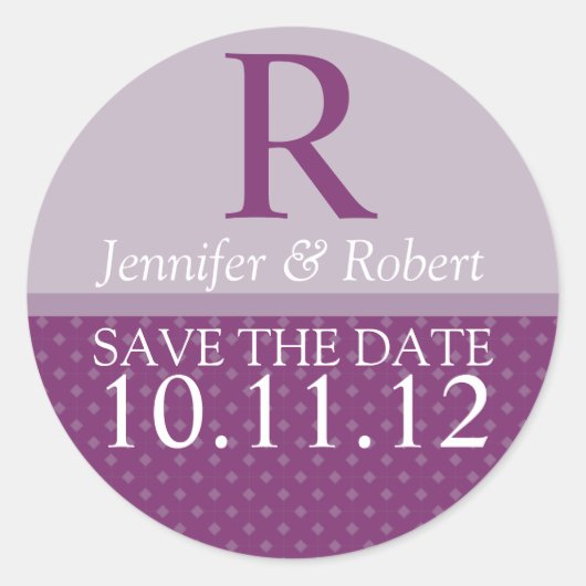 Sticker Rond Sceau d'enveloppe de monogramme royal pourpre (Devant)
