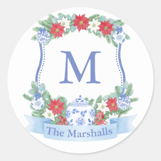 Sticker Rond Sceau d'enveloppe de monogramme traditionnel de No (Devant)