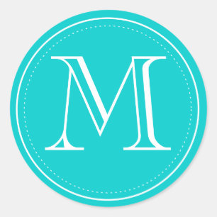 Sticker Rond Sceau d'enveloppe de monogramme turquoise par impr