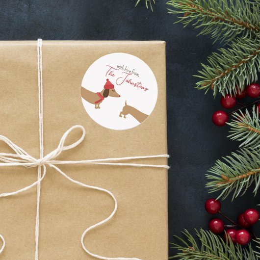 Sticker Rond Sceau d'enveloppe de Noël personnalisée Dachshund