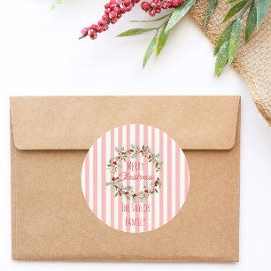 Sticker Rond Sceau d'enveloppe de Noël rose Joyeux Noël Flo