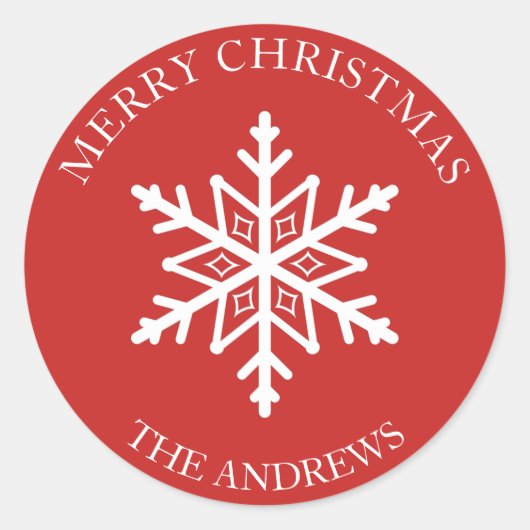 Sticker Rond Sceau d'enveloppe de Noël rouge et blanc de flocon (Devant)