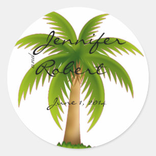 Sticker Rond Sceau d'enveloppe de palmiers tropicaux