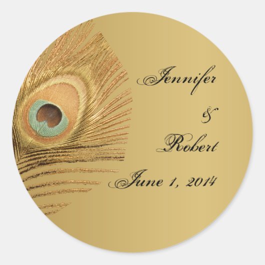 Sticker Rond Sceau d'enveloppe de paon doré (Devant)