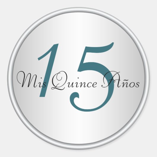Sticker Rond Sceau d'enveloppe de Quinceanera turquoise, noir e (Devant)