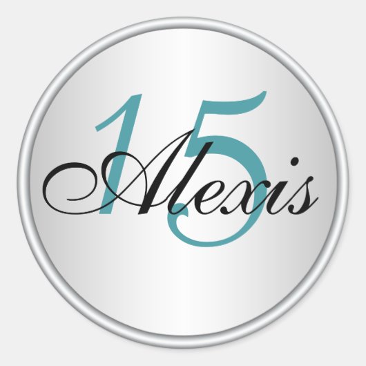 Sticker Rond Sceau d'enveloppe de Quinceanera turquoise, noir e (Devant)