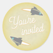 Sticker Rond Sceau d'enveloppe de roquettes grises et lune (Devant)