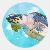 Sticker Rond Sceau d'enveloppe de tortue de mer d'aquarelle (Devant)